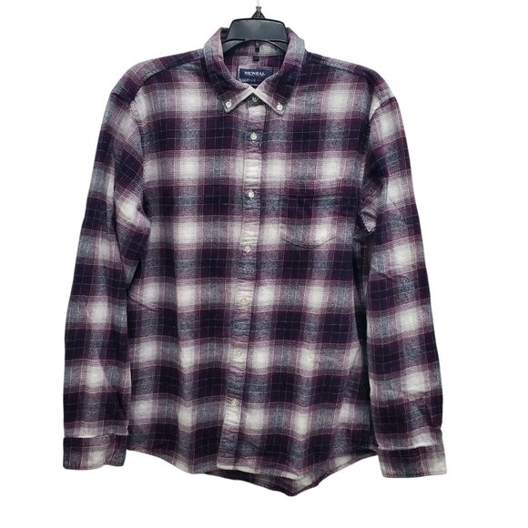 MCNEAL Clothing Tailored Mens Maroon Plaid Long Sleeve Button Up Flannel Shirt L - Picture 1 of 7